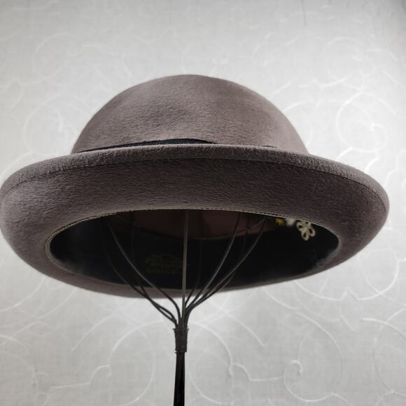 VINTAGE Borsalino Diamante II Hat 7 3/8 Gray Brown Fur‎ Felt Bowler Derby Italy - Picture 8 of 16